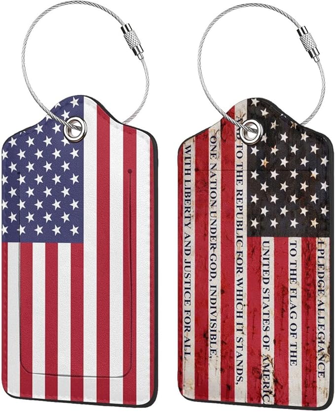 2P United States Unique American USA Flag Luggage Tags Privacy Cover ID Label with Stainless Steel Loop and Address Card for Travel Bag Suitcase Funny Cute Man Women Kids, 4.7x2.75