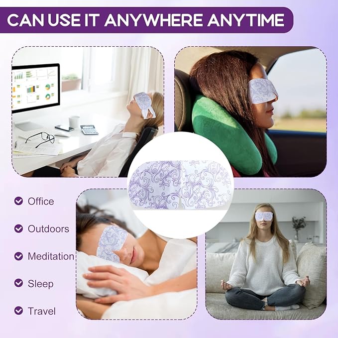 XPCARE 24 Pack Steam Eye Masks for Dry Eyes, Self Heated Steam Warm Eye Mask, Disposable Heated Eye Mask for Dark Circles, Puffy Eyes, Relief Stress Eye Fatigue（Lavender）