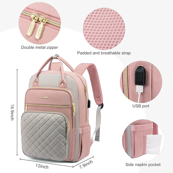 LOVEVOOK Laptop Backpack for Women, Water Resistant Travel Work Backpacks Purse Stylish College Business Teacher Nurse Computer Bag with USB Charging Port, Fits 15.6" Laptop