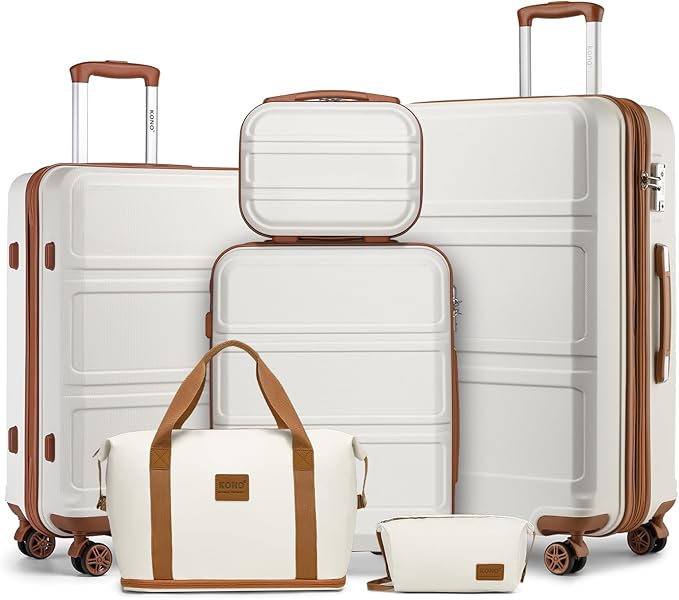 Kono Suitcase Set 3 Piece Luggage Set Expandable(only 28") PC+ABS Carry On Hardside Luggage with TSA Lock Spinner Wheels (Cream White, 6 piece set)