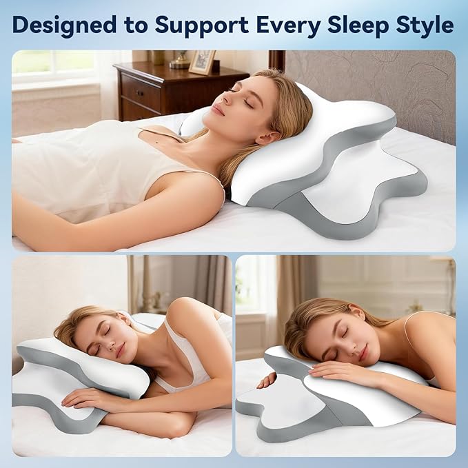 Sleep Apnea Pillow with Neck Pain & Snoring Relief -Orthopedic Cervical Pillow, Ergonomic Contour Memory Foam for Side, Back,Stomach Sleepers, Medium Firm (White, Queen Size 25" Lx15 Wx5.8 H)