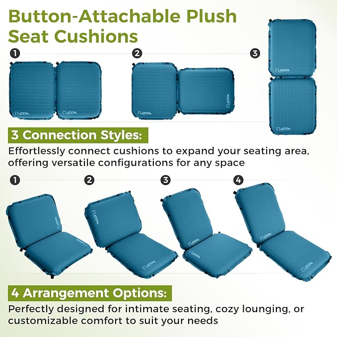 ATEPA Inflatable Seat Cushion, Self-Inflating Portable Stadium Airplane Travel Foam Cushion Pad for Camping, Sports Events, Outdoor