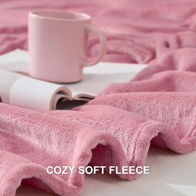 Hansleep Fleece Dusty Rose King Blanket, Super Soft Flannel Fuzzy Plush Cozy Blanket for All Seasons, Dusty Rose, King 90x108 Inches