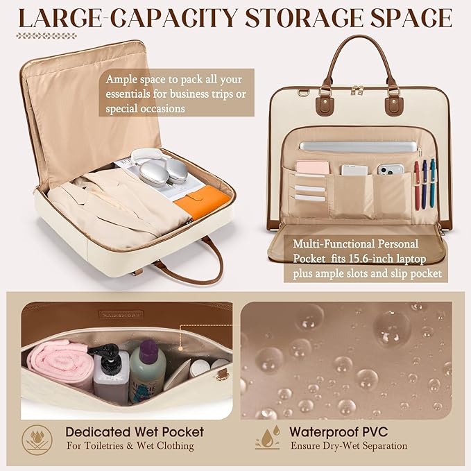 RAINSMORE Garment Bag for Travel Womens Hanging Suit & Dress Travel Bag Foldable Garment Duffle with Pockets & Strap, Carry On Compatible