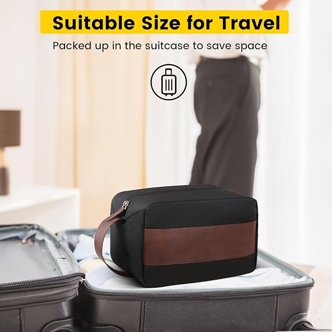 Vorspack Travel Toiletry Bag - Large Toiletry Bag for Men, Water Resistant Skincare Bag, Travel Bag for Toiletries - Black