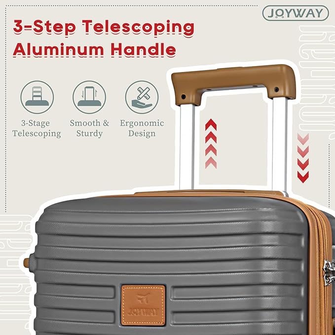Joyway Expandable Luggage Sets 5 Piece, Lightweight Hard Shell Travel Suitcase Set with Spinner Wheels and TSA Lock (5 piece set，Grey)