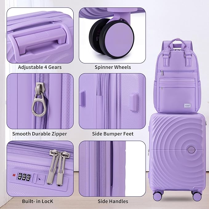 LARVENDER Luggage Sets, Suitcase Set 3 Piece Expandable Luggage PP Lightweight Large Suitcases with Wheels for Women (3 piece set,Lavender)