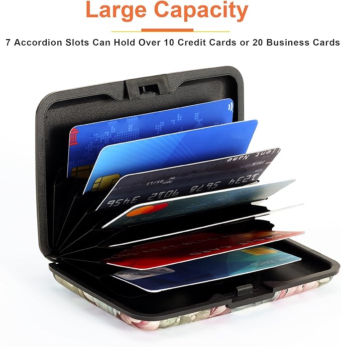Mayski 2 Pack Credit Card Holder, RFID Blocking, Happy Flower Aluminum Alloy Hard Case, Small Mini Business Metal Wallet for Women Men