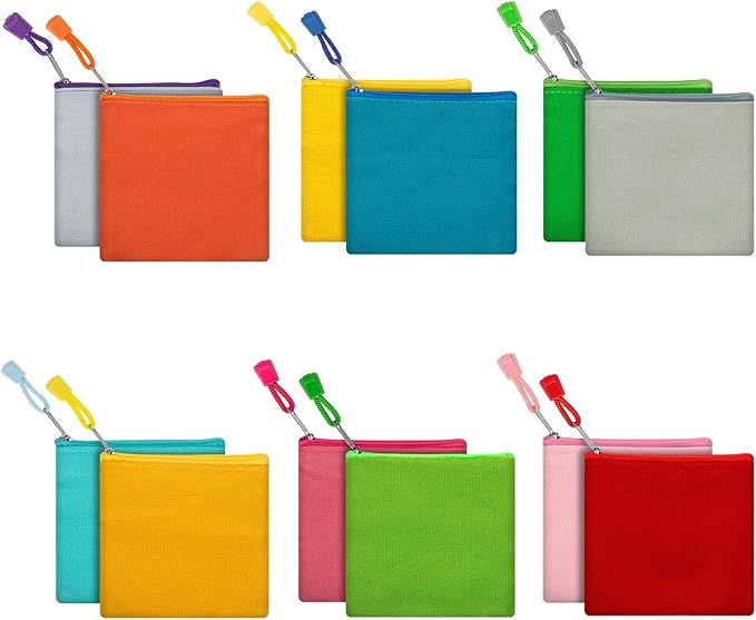 12 Pack DIY Craft Cotton Canvas Bag, Multi-Purpose Cosmetic Bag Makeup Pouches with Zipper Travel Toiletry Bag Pen Pencil Bag (Multicolor, XS) (D003)