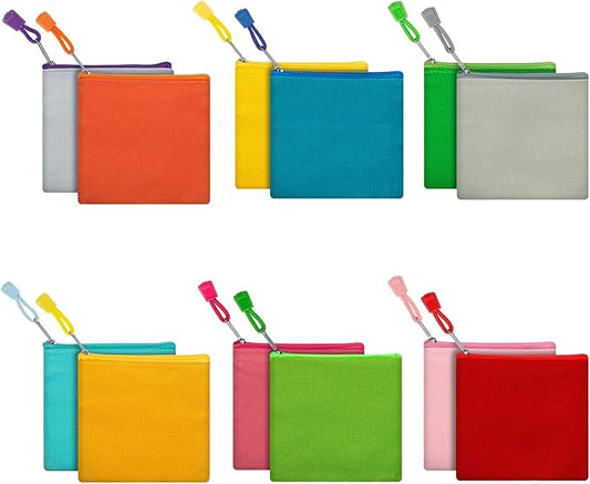 12 Pack DIY Craft Cotton Canvas Bag, Multi-Purpose Cosmetic Bag Makeup Pouches with Zipper Travel Toiletry Bag Pen Pencil Bag (Multicolor, XS) (D003)