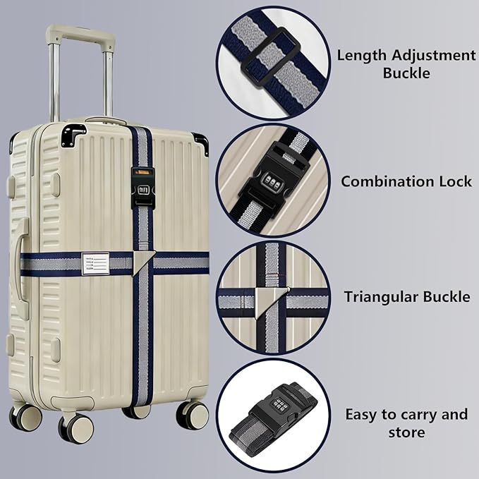 Luggage Straps for Suitcases,Travel Luggage Straps with Lock and Luggage Tags,Suitcase Strap,Adjustable Colorful Travel Belt for Travel Suitcase Bag Closure Accessories.(Black Gray)