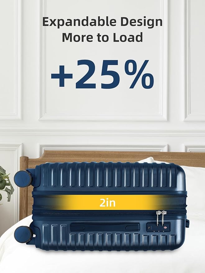 LARVENDER Carry on Luggage 22x14x9 Airline Approved, 20 Inch Expandable Hardside Suitcase with Wheels TSA Lock, PC+ABS Lightweight Carry on Suitcases for Women and Men, Dark Blue