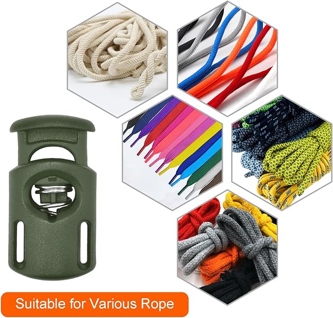 CooBigo 10 Pack Plastic Spring Cord Locks for Drawstring Paracord, Cord Stopper Toggle Clasps for Sweatpants Hoodie Gloves Hats Swim Goggles String Clip Elastic Shoeslace String Lock