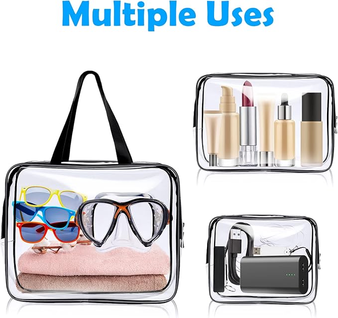 3 Pack PVC Waterproof Toiletries, Crystal Clear PVC Travel Toiletry Bag, TSA Approved Travel Toiletry Bag with Zipper, Multi-size Unisex Clear Cosmetic Bag