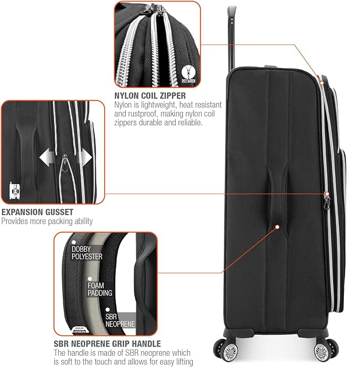 Traveler's Choice Lares Softside Expandable Luggage with Spinner Wheels, Black, Checked 31-Inch