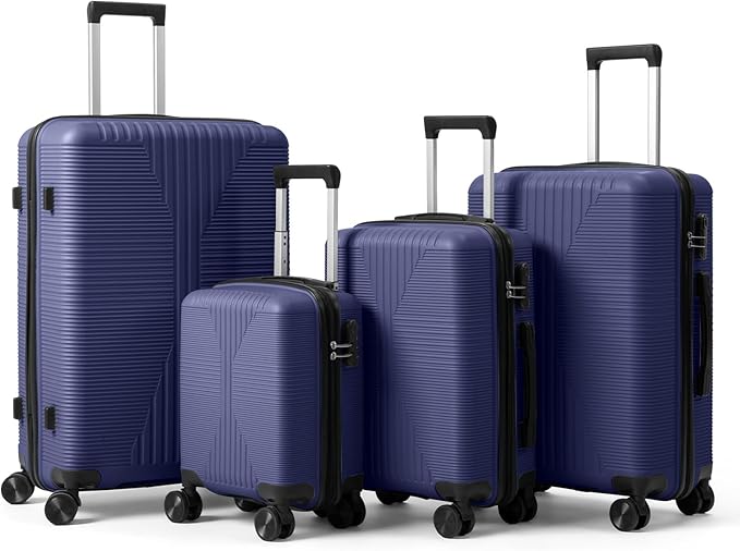 Karl home Luggage Sets 4 Piece, PP Hard Case Suitcase Set with Built-in Lock Spinner Wheels, Lightweight Durable Carry on Luggage for Business Travel - Blue (16/20/24/28")