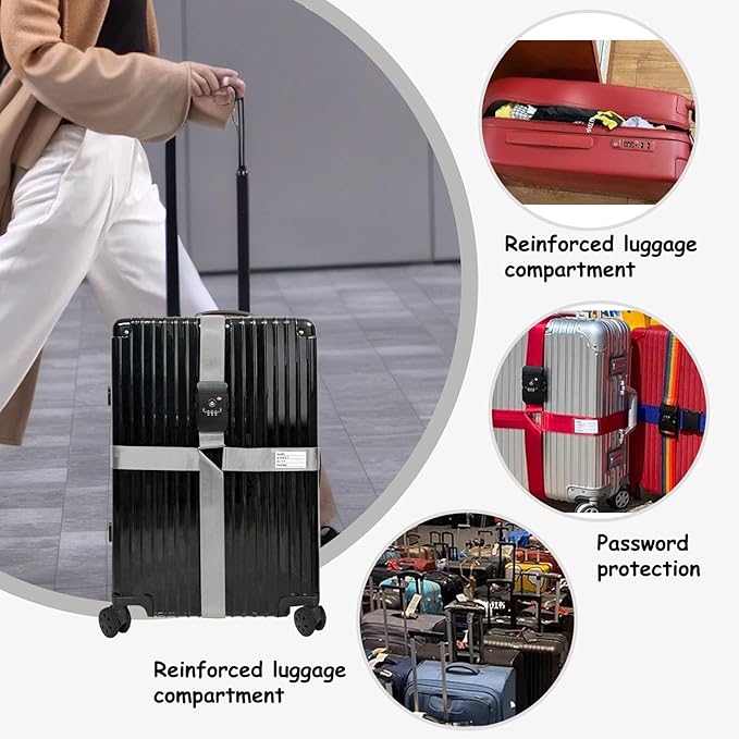 Luggage Straps TAS,Travel Strap with Name tag,Easy to Identify,Luggage Straps TSA Approved with Lock,Combination Luggage Lock with Adjustable Length,Compatible with 20-34 inch Luggage(Grey 1 Pack)