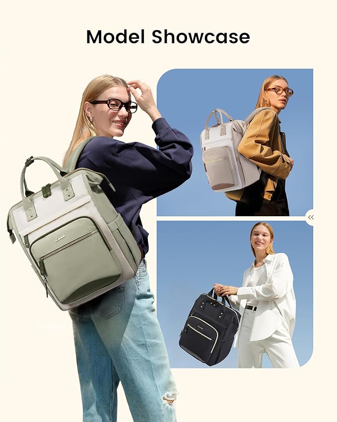 LOVEVOOK Laptop Backpack for Women Work Bag with Large Capacity Cup Side Pocket, 15.6 Inch Waterproof Computer Backpacks (Bean-green, 15.6INCH)