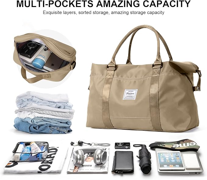 HYC00 Travel Duffel Bag,Carry-on Overnight Weekender Bags for Women,Sports Tote Gym Bag with Wet Pocket
