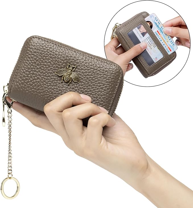 imeetu RFID Credit Card Holder, Small Leather Zipper Card Case Wallet for Women