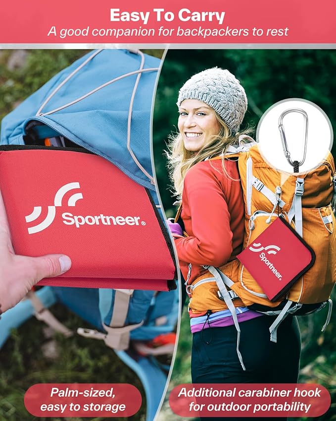 Sportneer Sitting Pad: Lightweight Waterproof Folding Seat Pad for Backpacking, 15.75'' x 15.75'' Portable Camping Seat Mat for Hiking, Picnics Beach & Outdoor Use, 0.13lbs