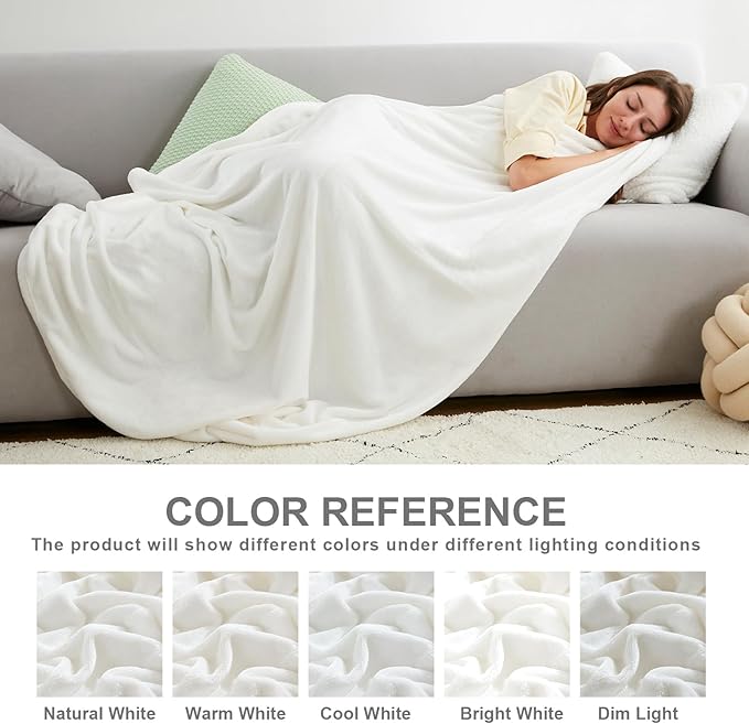 Hansleep Fleece Queen Blanket for Bed Fleece Super Soft White Queen Flannel Fuzzy Plush Cozy Blanket for All Seasons, White, Queen 90x90 Inches