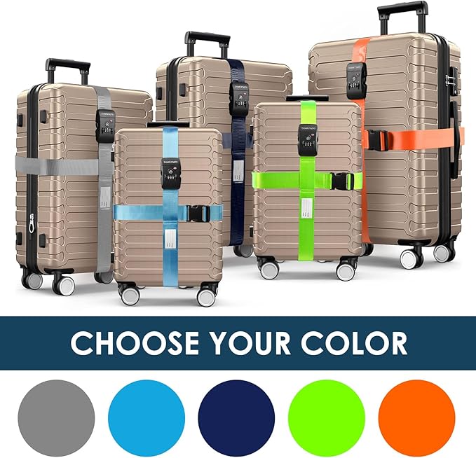Travel Inspira Luggage Straps with TSA Lock, TSA Approved Suitcase Belt, Heavy Duty Adjustable Cross Design for Added Security, High-Visibility Orange Travel Accessory with ID Tag for 20-32" Bag