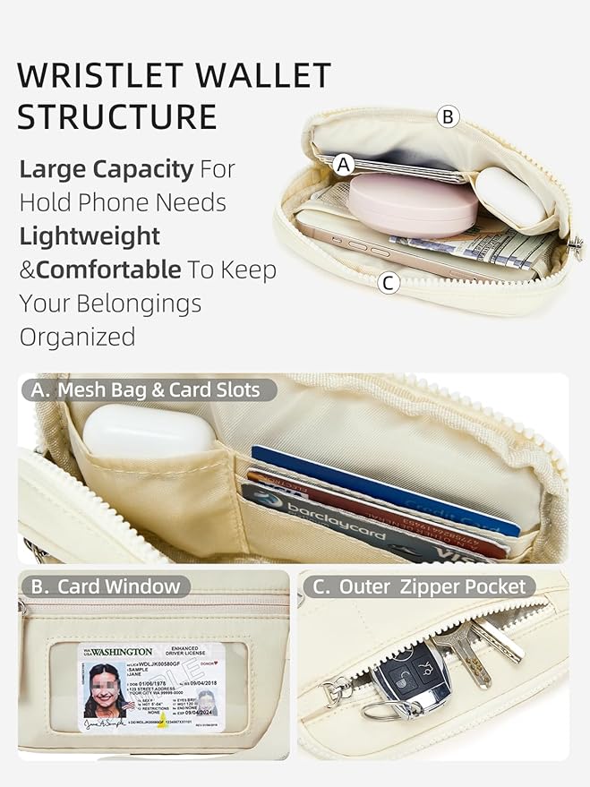 WESTBRONCO Wristlet Wallets for Women – RFID Blocking Quilted Nylon Phone Wallet, Card Holder Purse for Travel & Everyday Use