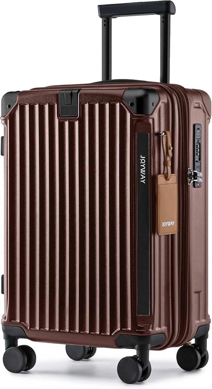 Joyway Carry On Luggage, Expandable Suitcase with Smart Cup Holder and USB Port, 20 IN Hardside Checked with TSA Lock Spinner Double Wheels (Coffe, Carry-On 20-Inch)