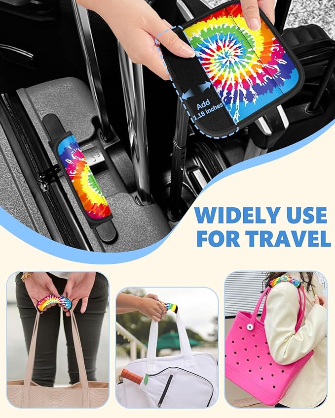 Slohif Luggage Handle Wrap 3Pcs Suitcase Identifier - Bag Strap Cover For Bogg Travel Accessories Easy Identification Bright Marker Sleeve Grips Comfort Neoprene Concealed Tag For Airport Rainbow
