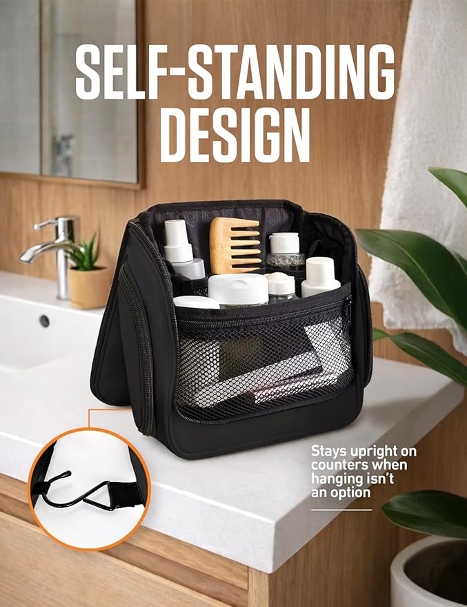 VENTURE 4TH Hanging Travel Toiletry Bag for Women & Men – Large Toiletry Organizer with 18 Compartments, Removable TSA Pouch, Travel Wash Bag for Toiletries, Makeup & Shaving Kit (Black)