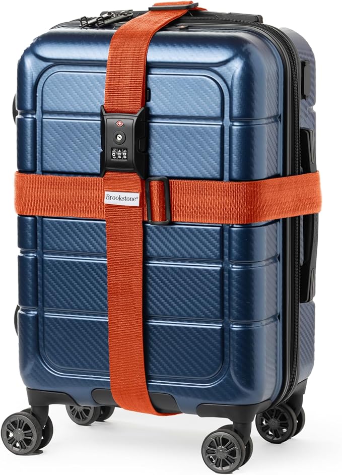 Brookstone Luggage Strap - 2-in-1 TSA-Approved Expandable Luggage Straps for Suitcases with Keyless 3-Digit Combination Lock, Size One Size, Orange