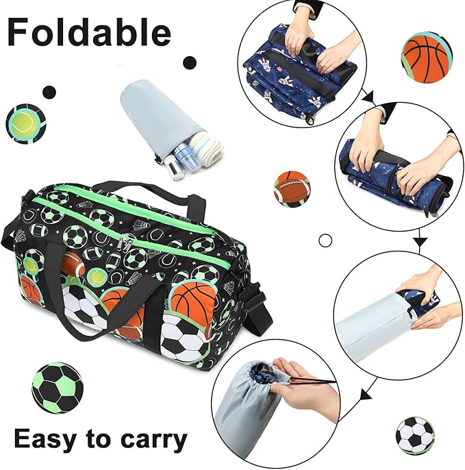 BTOOP Kids Overnight Bag for Boys Small Soccer Sports Gym Bags Duffle Tote With Shoe Compartment Toddler Weekender Sleepover Bags for Travel