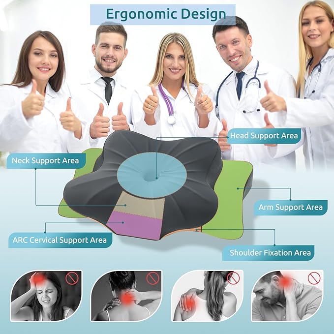 DONAMA Cervical Pillow for Neck and Shoulder Pain Relief, Cooling Contour Memory Foam Pillow, Dual-Height Ergonomic Neck Support Pillow for Side Back Stomach Sleepers with Removable Pillowcase