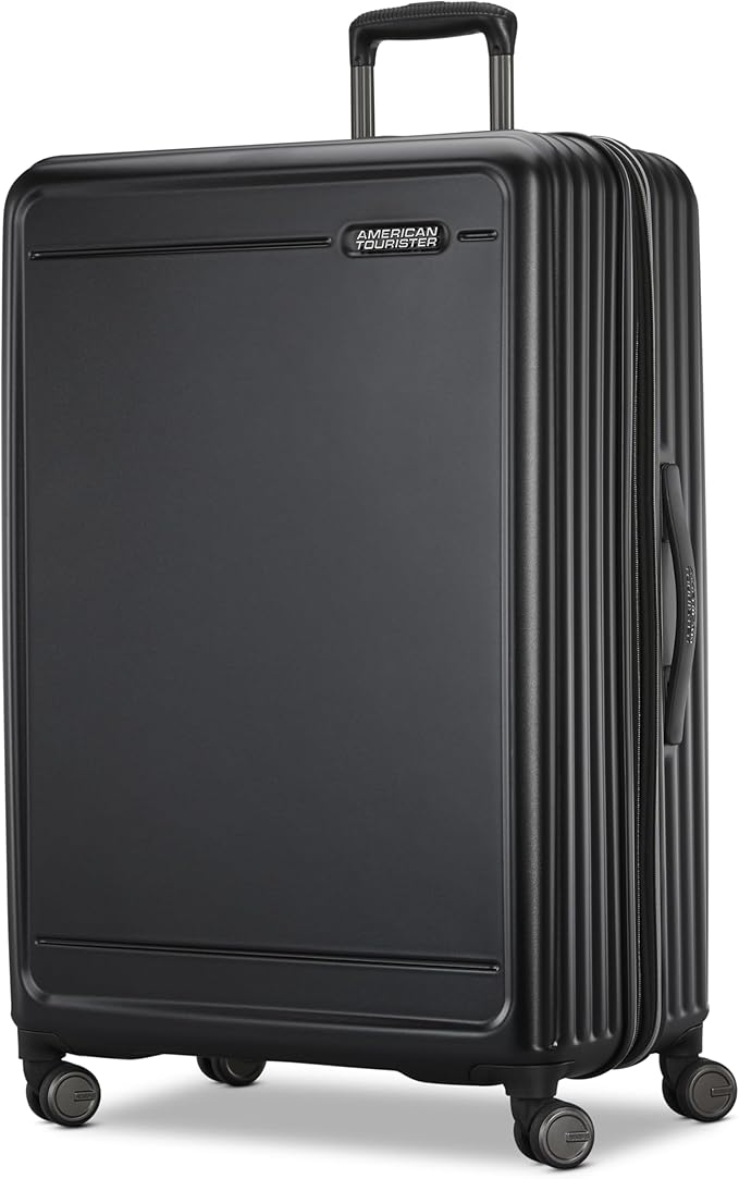 American Tourister Fathead Large Checked Luggage - Customize with Favorite Sports or Character Decal - Durable ABS Hardshell with 1.5" Expansion - 360° Spinner Wheels - RightHeight™ Handle - Black