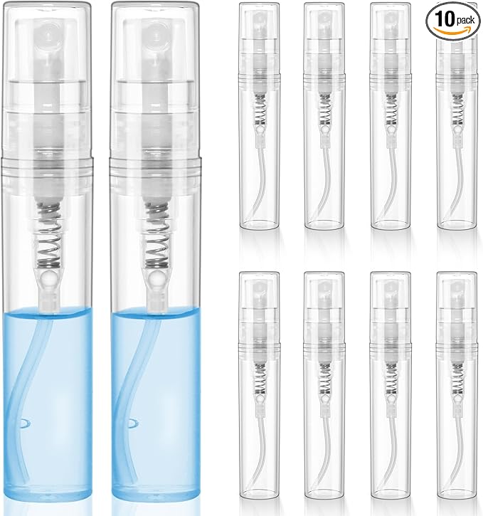 Mini Perfume Sample Bottles, 3 ml Plastic Small Spray Bottle 10 Pack, Fine Mist, Portable Perfume Travel Refillable Bottle, Upgraded atomizer sprayer, Clear