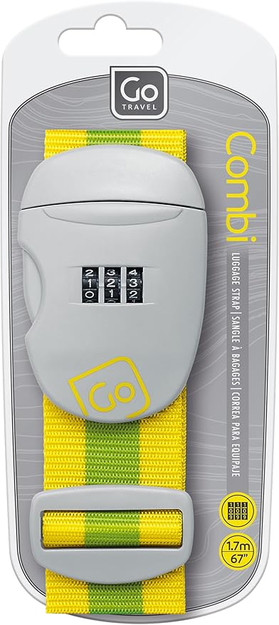 Combi Luggage Strap, Fully Adjustable Luggage Straps for Suitcases and Bags, Secure 3-Dial Combination Lock with Sturdy Buckle, Travel Essentials, Yellow/Green
