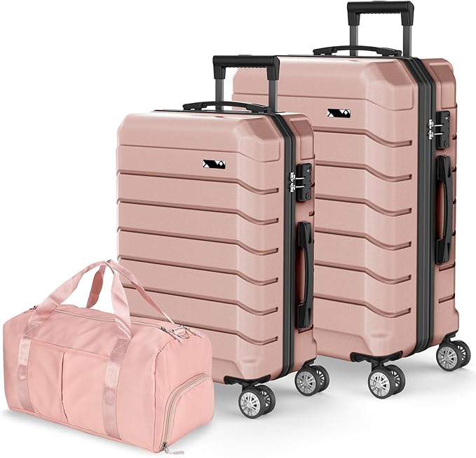 Luggage Sets 3 Piece, Hardside Carry On Suitcase with Spinner Wheels, Lightweight Durable Luggage for Travel | TSA Lock, Expandable Suitcase Set for Men and Women（20/26in） (Rose Gold)