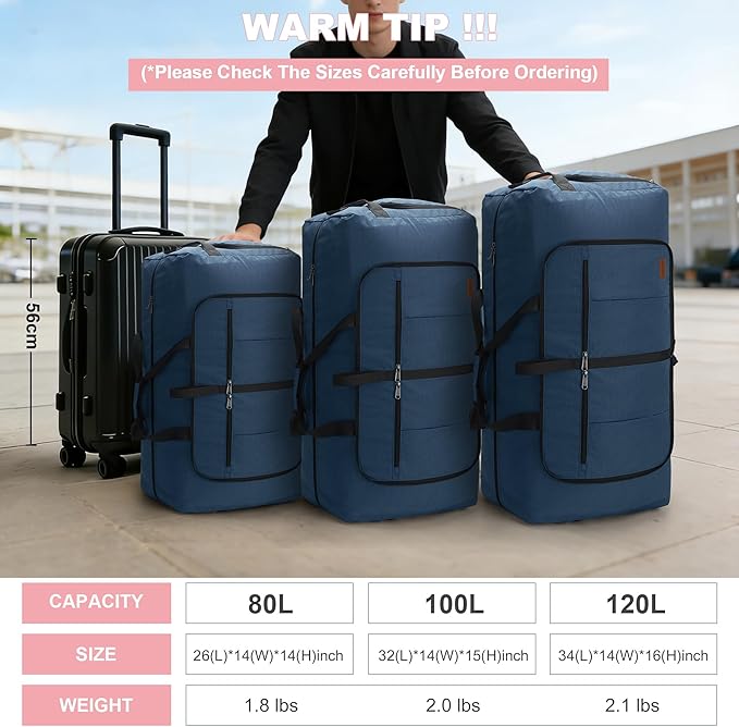 100L Travel Duffle Bag for Men, Urtala 32” Large Duffle Bag for Traveling with Shoe Compartment, Foldable Travel Duffel Bag for Men Women Waterproof & Tear Resistant (Dark Blue, EXTRA LARGE, 100L)