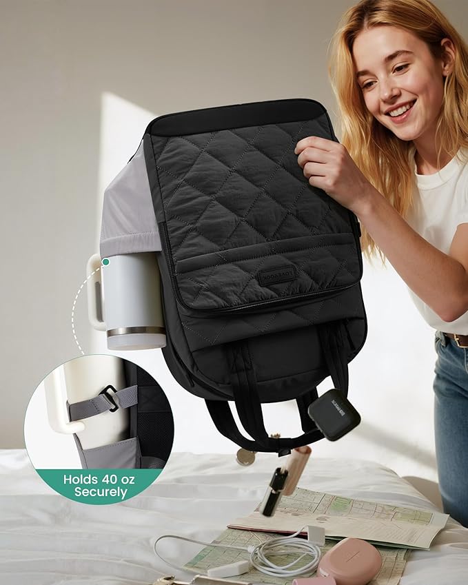 LOVEVOOK Puffer Backpack for Women Fits 15.6 Inch Laptop, Quilted Travel Backpacks Purse with Large Cup Holder, Teacher Computer Work Bags College Shool Bookbag, Puffy Carry On Personal Item Bag