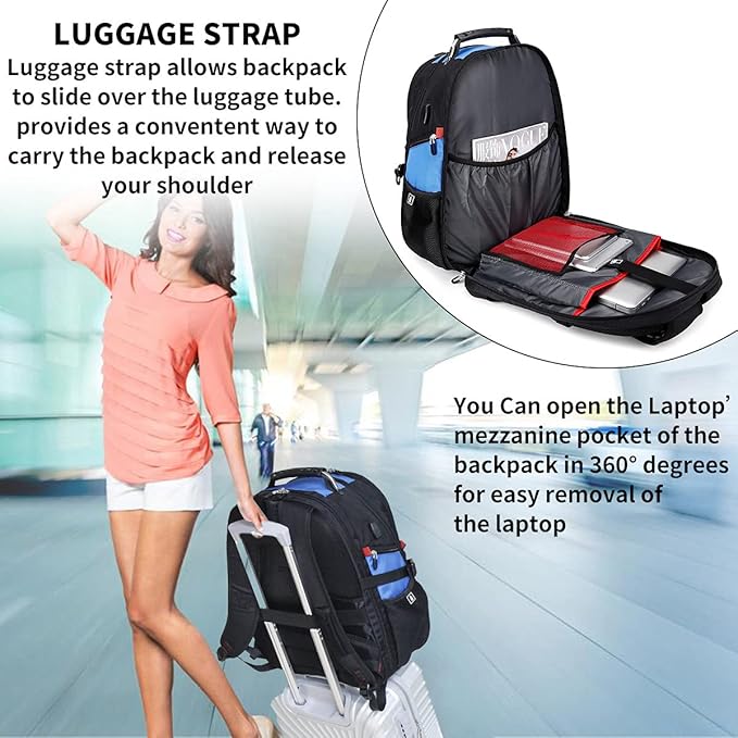 SHRRADOO Extra Large 50L Travel Laptop Backpack with combination lock, College High School Backpack Airline Approved Business Work Bag Fits 17 Inch Computer for Men Women