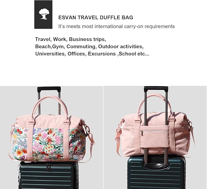 ESVAN Travel Tote Duffel Gym Bag,Weekender Overnight Carry-on Tote Crossbody Bag with Wet Pocket and Trolley Sleeve Upgraded