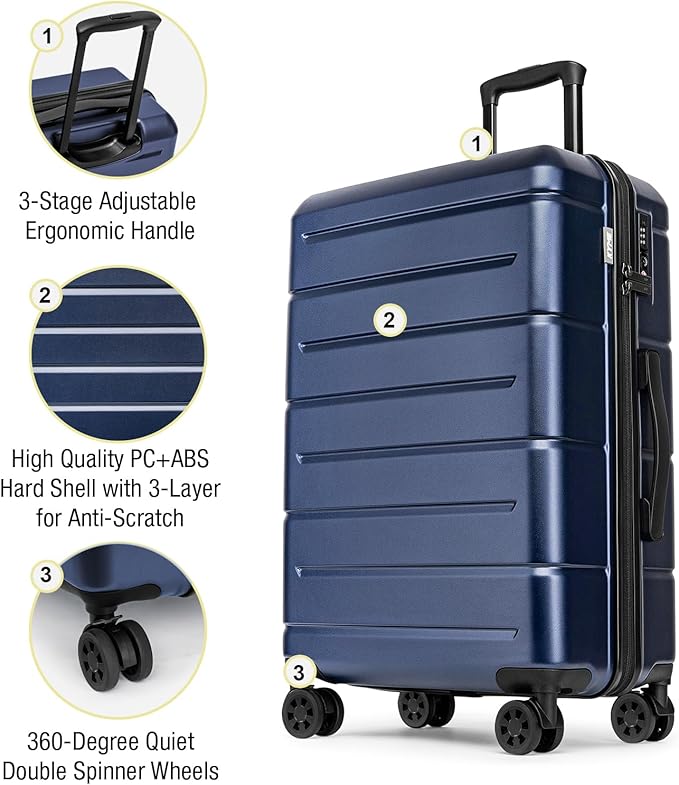 KYME Luggage Sets 2 Piece Suitcase Set Hardshell 20 inch/24 inch Luggage with Spinner Wheels Hardside PC+ABS Checked Large Suitcase with TSA Lock for Men Women Navy