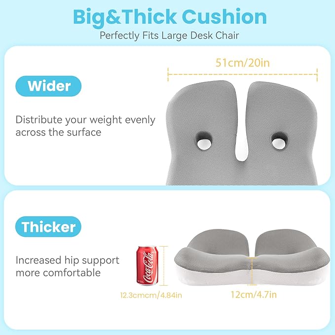 Seat Cushion,Office Chair Memory Cushion, Ergonomic Design, Relieve Sciatica and Long-Term Sitting Pain, Suitable for desks, car Seats, Games, wheelchairs