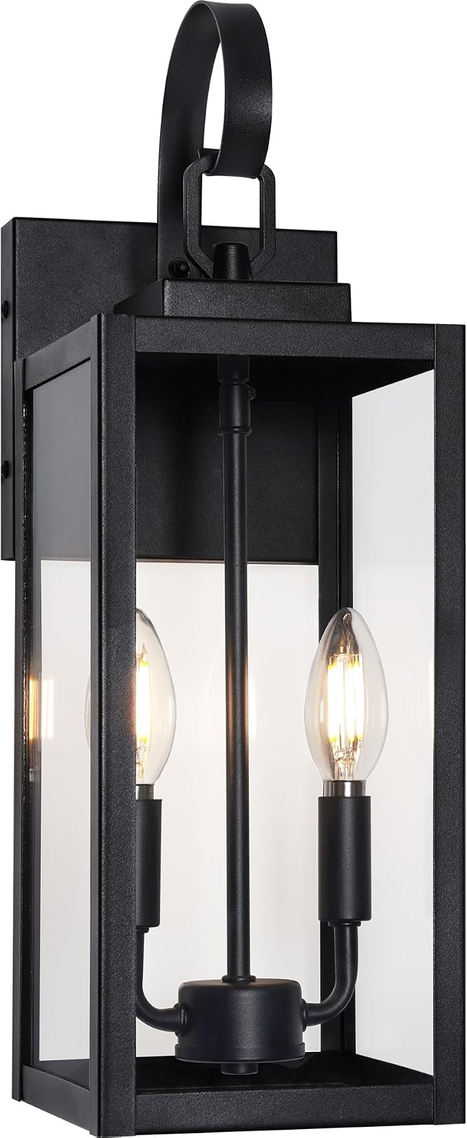 18" Large Outdoor Wall Light, 2-Light Black Exterior Sconce | Waterproof, Rust-Resistant, Durable Metal with Clear Glass, Standard E12 Socket, Easy to Install