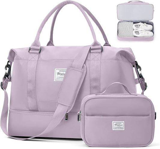Large Weekender Bags for Women, Travel Duffel Bags with Shoe Compartment,Personal Item Travel Carry on Overnight bag for women Travel Set,Purple