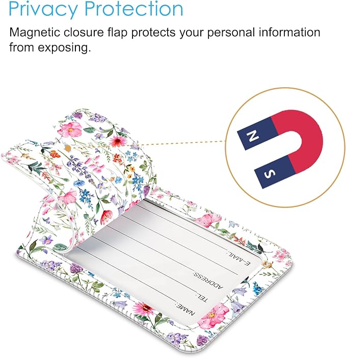 Fintie Luggage Tags, Privacy Cover ID Label with Stainless Steel Loop and Address Card for Travel Bag Suitcase, Polychrome Blooms (2 Piece)
