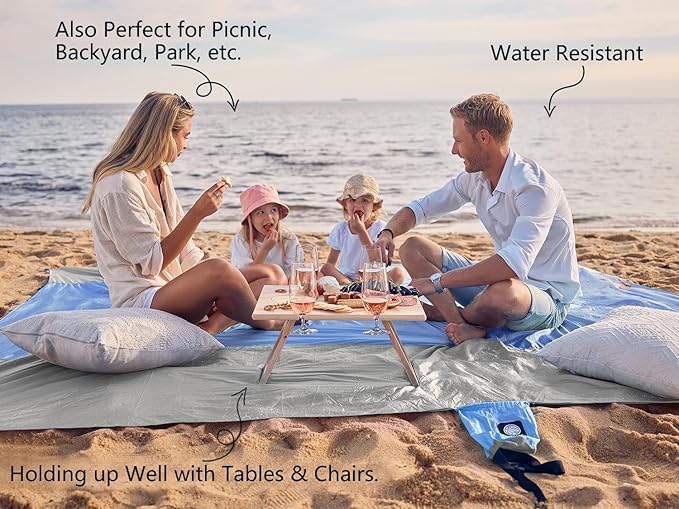 WEKAPO Beach Blanket Sandproof Waterproof, Extra Large Beach Mat, Oversized & Compact Sand Free, Quick Drying Beach Essentials for Vacation, Cruise, Picnic & Camping with Stakes