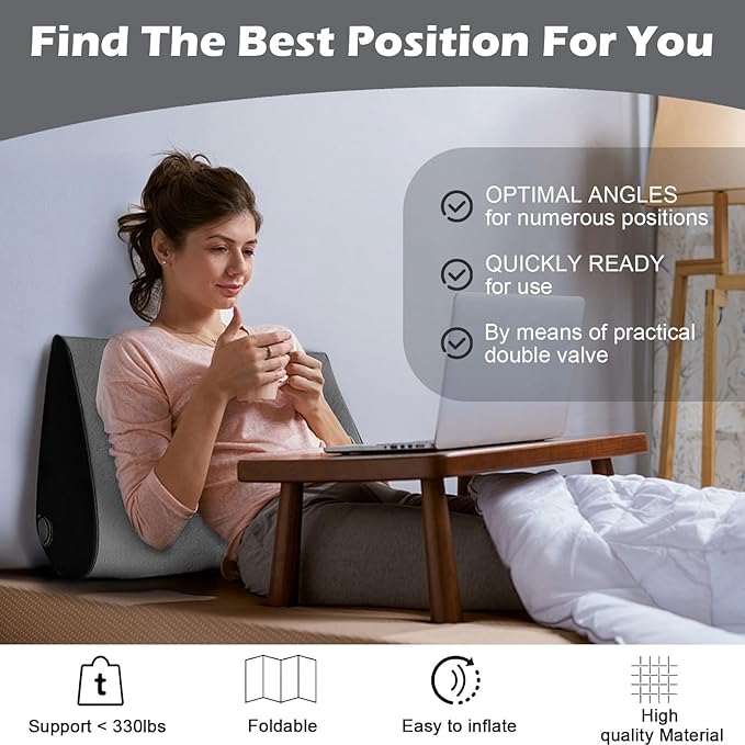 TheClover Portable Inflatable Wedge Pillow Cushion - 2 Pack Body Positioners Foldable Wedge Pillow for Sleeping,Back,Travel,Bed,Leg Elevation with Fast Inflation Deflation(Grey)