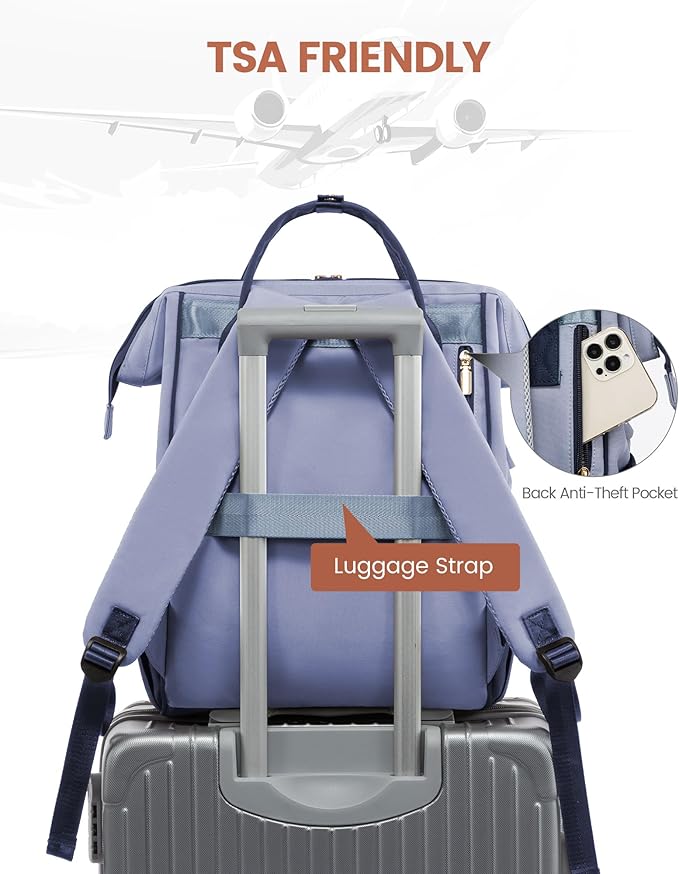 LOVEVOOK Laptop Backpack for Women 15.6 Inch, Travel Backpack with USB Charging Port Large Capacity Laptop Bag, Waterproof Bag for Business College Airline Approved Work Backpack(Grey Navy)